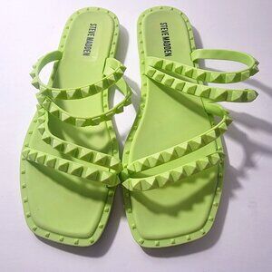 Steve Madden Selina Jelly Sandals 8 Lime Green Strappy Flat Studded Square Toe